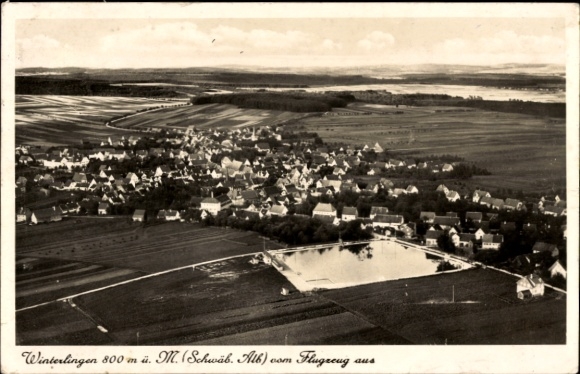 Ak Winterlingen Schwäbische Alb, Luftaufnahme von  Schwäbische Alb, schwarz-weiß, ländliche Lands