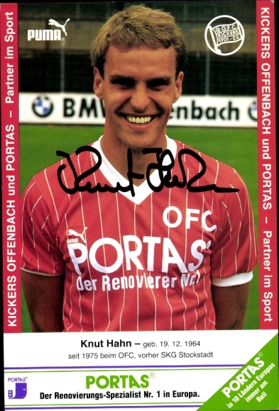 Karta z autografem piłkarza Knuta Hahna, Kickers Offenbach, autograf