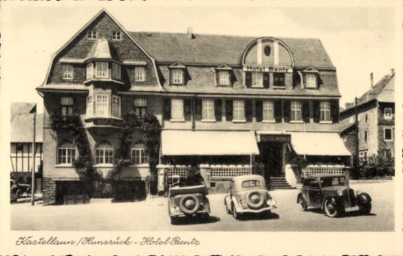Postcard Kastellaun in the Hunsrück, Hotel Bentz, cars