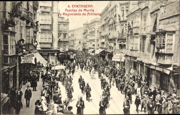 Postcard Cartagena Murcia Spanien, Gates of Murcia and Artillery Regiment