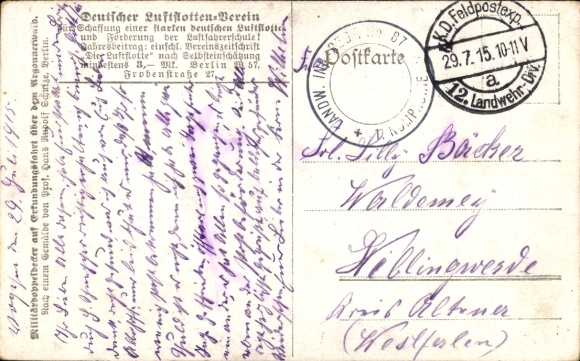 Artist Postcard Schulze, Hans Rudolf, Military biplane on reconnaissance mission over the Argonne Forest