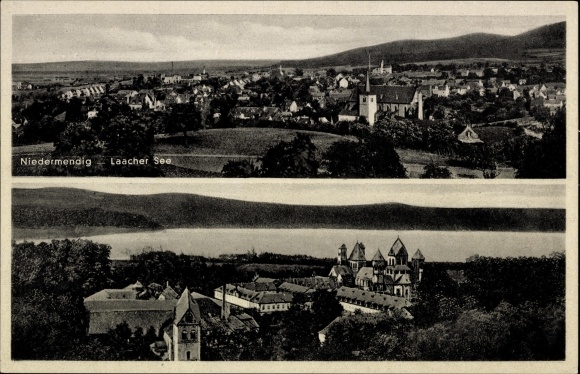 KP Niedermendig Mendig w Eifel, widok całkowity, opactwo Maria Laach, Laacher See