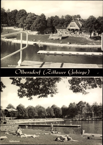 Postcard Olbersdorf in Saxony, Volksbad, bathers