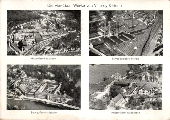 Postcard Mettlach in Saarland, aerial photograph of the four Saar plants of Villeroy and Boch