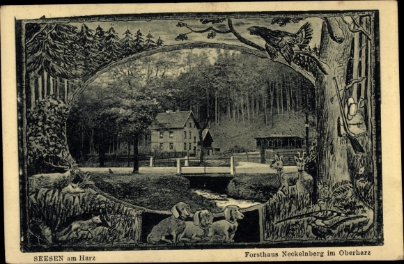 Passepartout Ak Seesen am Harz, Forsthaus Neckelnberg