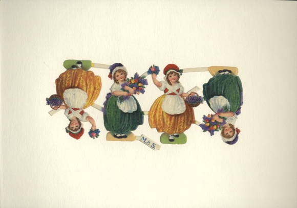 Oblate block of 4, M & S, 4 girls in traditional dresses with bouquets, size approx. 8 x 19.5 cm