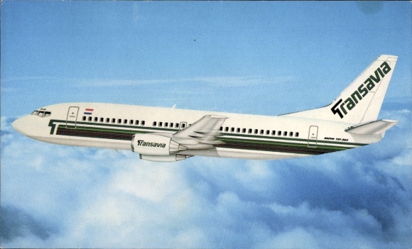 Postcard Dutch passenger aircraft, Boeing 737 300, Transavia