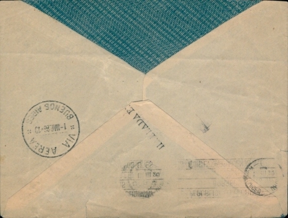 Letter Airmail Deutsche Lufthansa, South Atlantic, 1926 Junkers Mission Montevideo - Buenos Aires