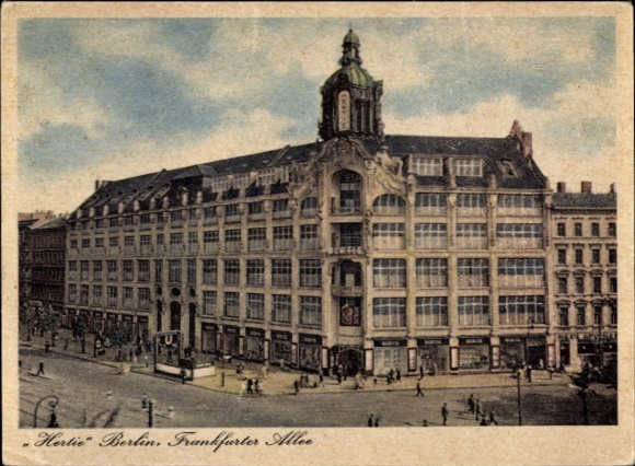 Postcard Berlin Friedrichshain, Hertie, Department Store and Department Store GmbH, Frankfurter Allee 5-7