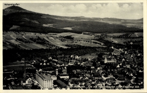 Postcard Groß Eislingen an der Fils Württemberg, aerial photograph, Hohenstaufen
