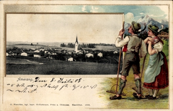 Stamp Postcard Amerang in Upper Bavaria, general view