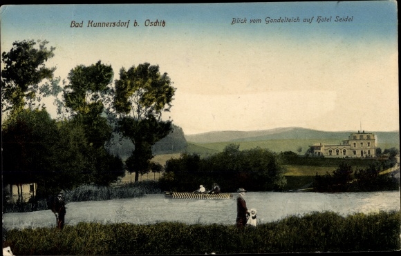 Ak Kunnersdorf Schöpstal Oberlausitz, gondelvijver, Hotel Seidel