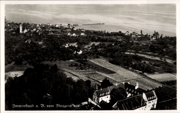 Postcard Immenstaad am Bodensee, aerial view of Immenstaad, Lake Constance, landscape, buildings