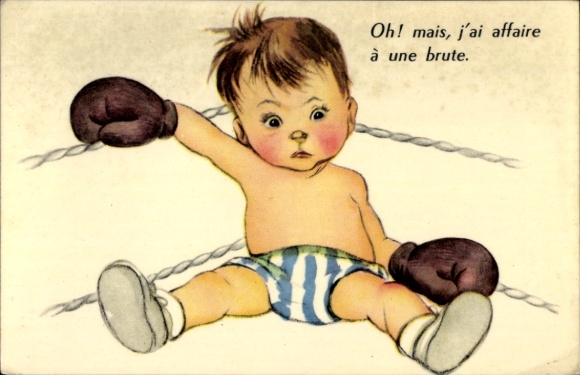 Postcard Oh! mais, j'ai affaire à une brute, boxing, humor