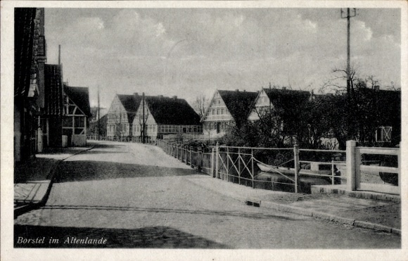 Postcard Borstel Jork in the district of Stade, street, residential buildings