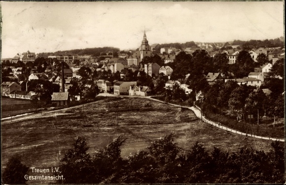 Postcard Treuen in the Vogtland, total view of the village