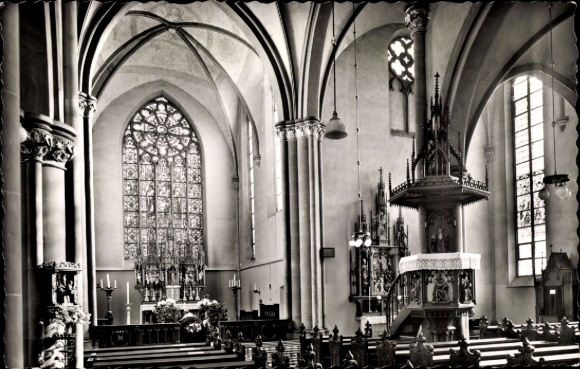 Postcard Lügde in the Weserbergland, Catholic parish church, view of the high altar, Richard Buschek