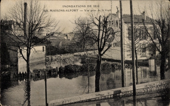 Postcard Maisons Alfort Val de Marne, Inondations de 1910, Vue prize de la Gare