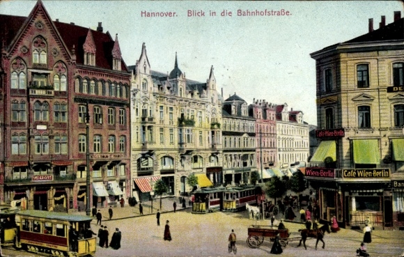 Ak Hannover in Niedersachsen, Bahnhofstraße, Straßenbahn Linie 8, Cafe Wien