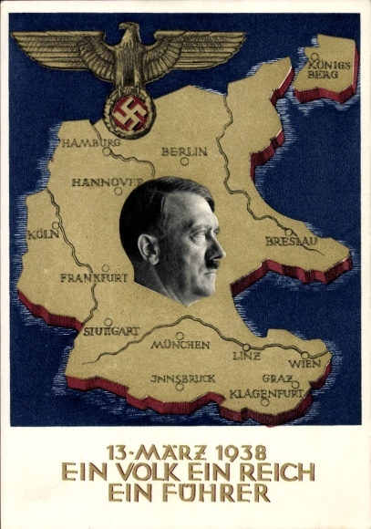 Postal stationery Postcard Klein, One People, One Reich, One Führer, Anschluss of Austria 1938, Greater Germany