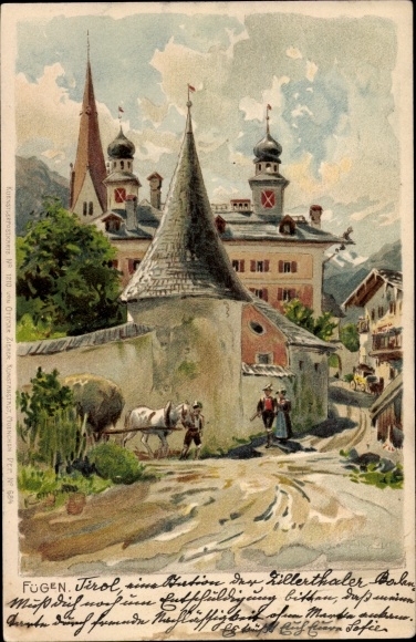Artist Chromo-Litho Compton, Fügen im Zillertal Tirol, local motif