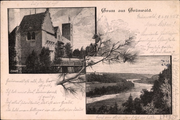 Postcard Grünwald in the district of Munich Upper Bavaria, castle, water feature