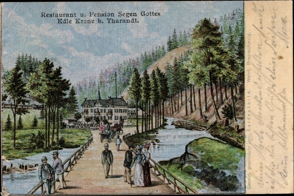 Postcard Noble Krone Klingenberg in the Eastern Ore Mountains, restaurant, pension blessing of God, imit. silk card