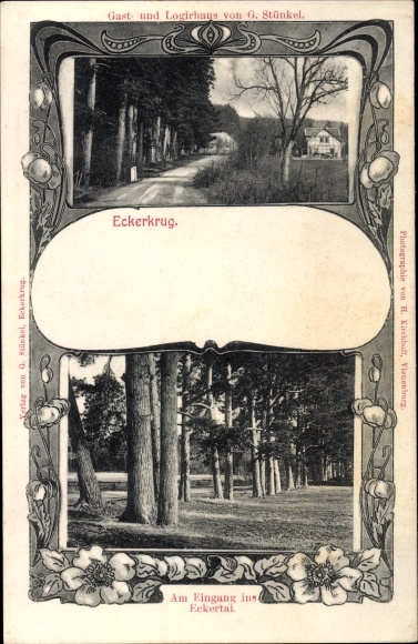 Art Nouveau ansichtkaart Stapelburg Nord Harz Saksen Anhalt, tuinrestaurant Eckerkrug, Eckertal