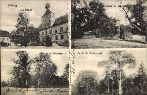Postcard Pölzig in Thuringia, castle, castle courtyard, castle park