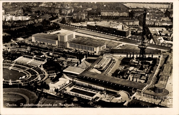 Ak Berlin Charlottenburg Westend, Fliegeraufnahme, Ausstellungsgelände am Funkturm