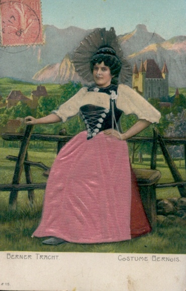 Embossed fabric PC Canton of Bern, woman in Bernese costume