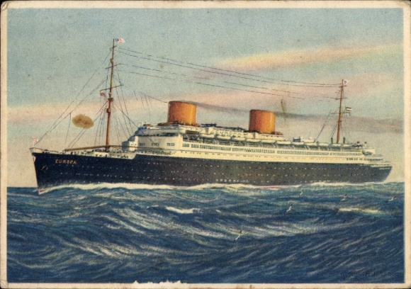 Artist Postcard four-screw turbine express steamer Europa, North German Lloyd Bremen