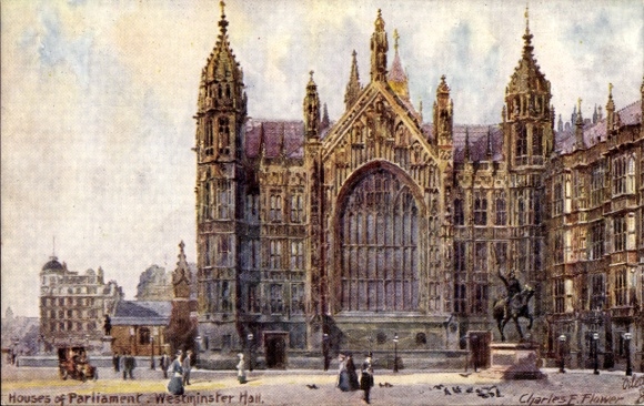 Artist Postcard Flower, Charles, London City England, Houses of Parliament, Westminster Hall