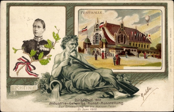 Chromo-Litho Düsseldorf am Rhein, Industry and Trade Exhibition 1902, Father Rhine, Crown Prince
