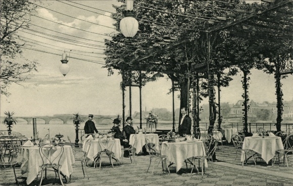 Ak Dresden, Hotel Bellevue, Terrasse des Hotels