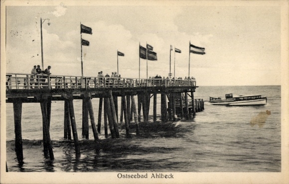 Postcard Ostseebad Ahlbeck on Usedom, pier, jetty