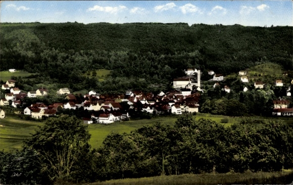 Postcard Bad Bocklet in Lower Franconia, total view, strongest steel source in Germany