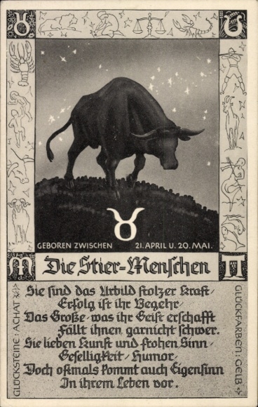 Postcard Zodiac sign Taurus, April 21 to May 20