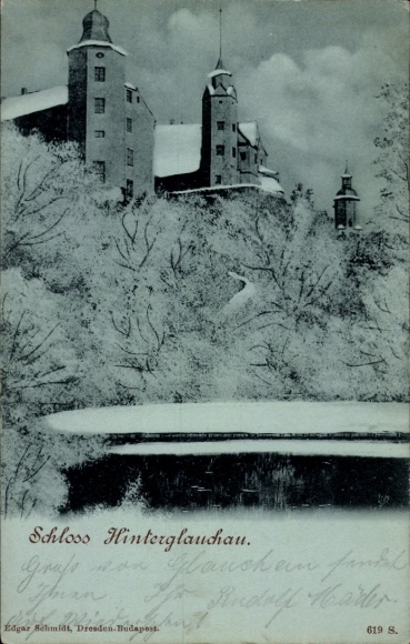 Postcard Glauchau in Saxony, Hinterglauchau Castle, Winter