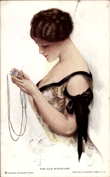 Artist Postcard Fisher, Harrison, The Old Miniature, Woman, Amulet