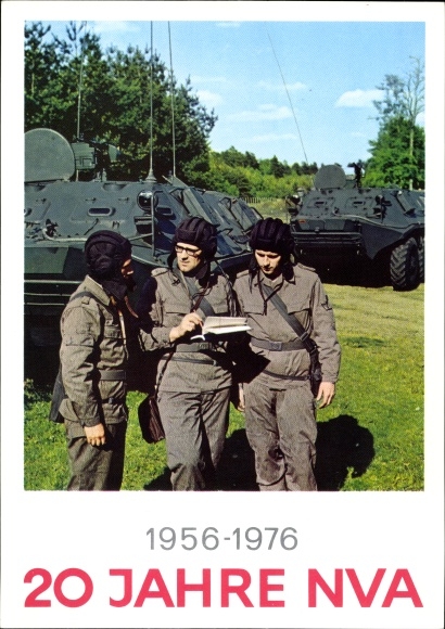 Postcard 20 years NVA 1956-1976, National People&#39;s Army of the GDR, tanks, soldiers in uniform