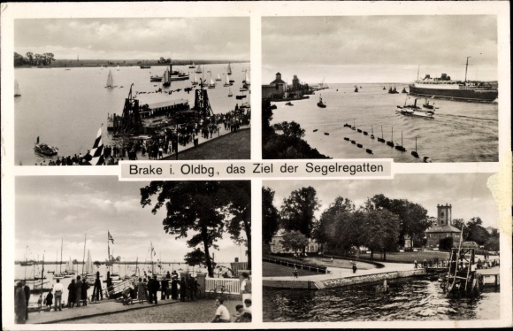 Postcard Brake on the Lower Weser, the goal of the sailing regattas