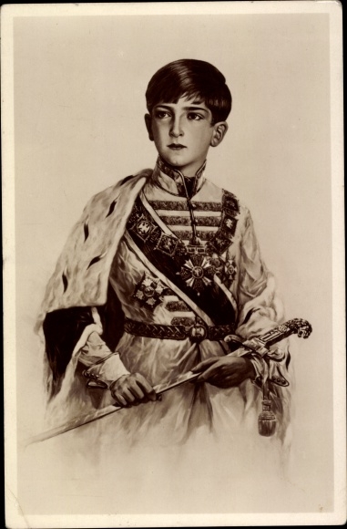 Artist Postcard Prince Peter II of Yugoslavia, portrait, sword
