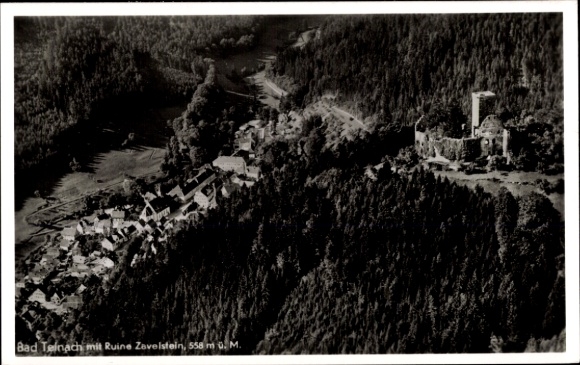 Postcard Bad Teinach Zavelstein in the Black Forest, aerial photograph with Zavelstein ruins