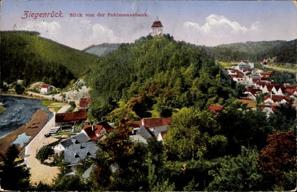 Postcard Ziegenrück on the Saale Thuringia, view from the Pöhlmannsbank