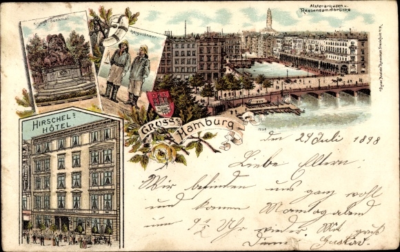 Coat of arms Chromo-Litho Hamburg Mitte Altstadt, Alsterarkaden, Reesendammbrücke