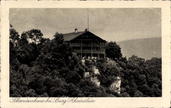 Postcard Trechtingshausen am Rhein, Rheinstein Castle, Schweizerhaus