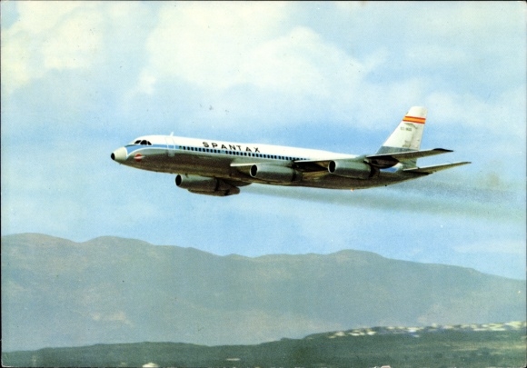 Postcard Spantax Spanish passenger aircraft, Convair CV 990 A Coronado