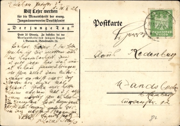 Kunstenaarskaart Bauer, Karl, gymnastiekvader Jahn, portret, tijdschrift Der Junge Tag