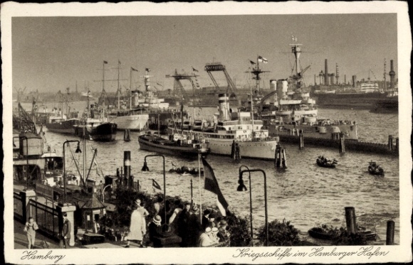 Ak Hamburg, Kriegsschiffe im Hamburger Hafen
